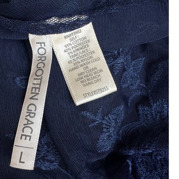 Forgotten Grace Navy Blue Long Sleeve Sheer Lace Topper Cardigan Large - Picture 10 of 10